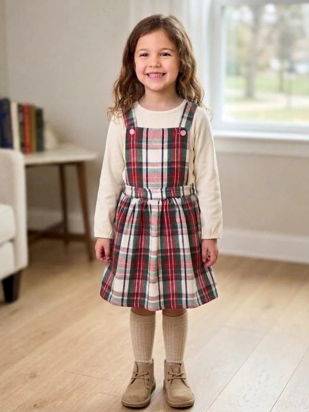 Tommy Bahama Girls Plaid Jumper Dress Size 6 Like New